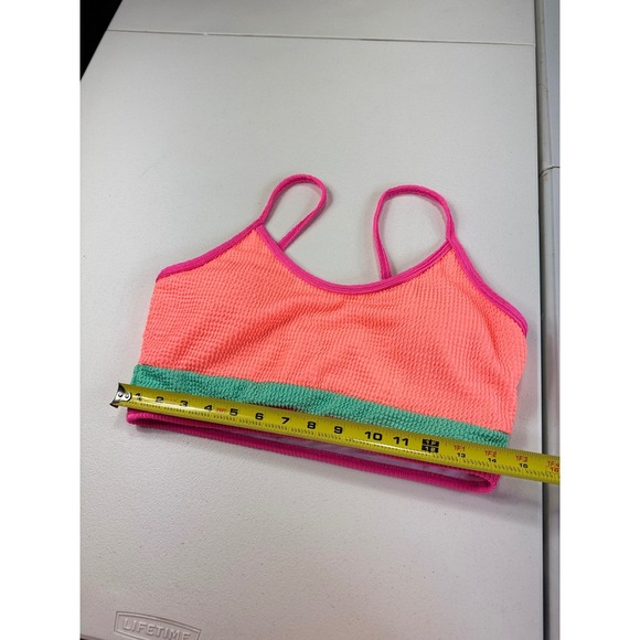Pink Lily Neon Orange Pink Green Textured Crop Top Swimsuit Bikini‎ Top Large - Picture 3 of 7
